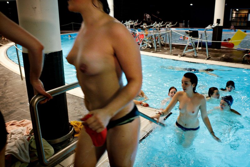 Naked in the pool, Naked boobs in the pool, Tits in the pool