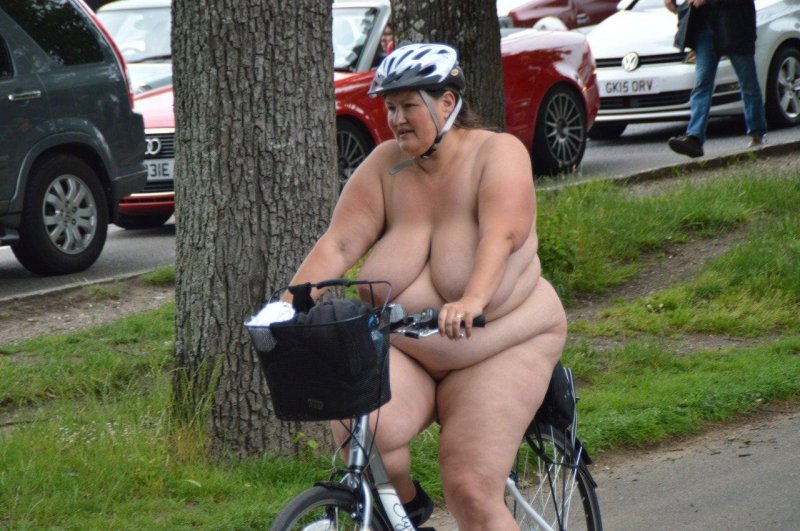 Naked bbw on a bicycle, Naked fat woman on a bicycle, Naked women on a bicycle