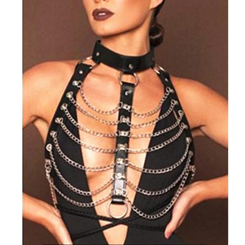 Pod and chains, Leather harness for women, Sexy portup
