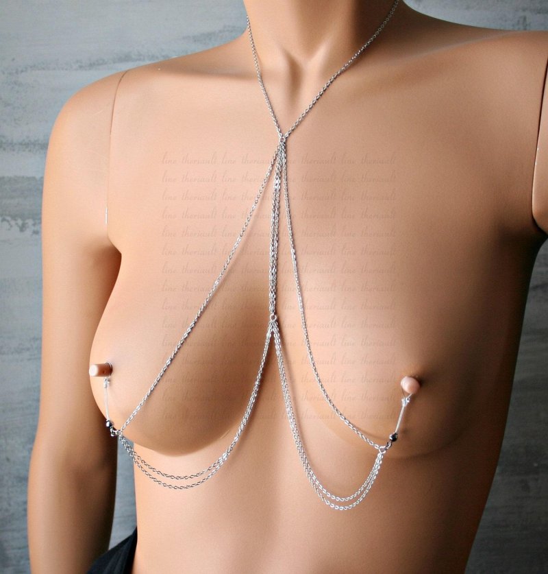 Body chain, A chain on the chest, Jewelry for female nipples
