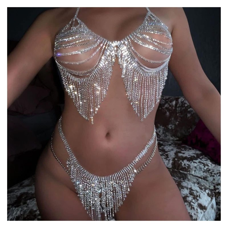Lower linen from chains, Body chain, Lower underwear with rhinestones