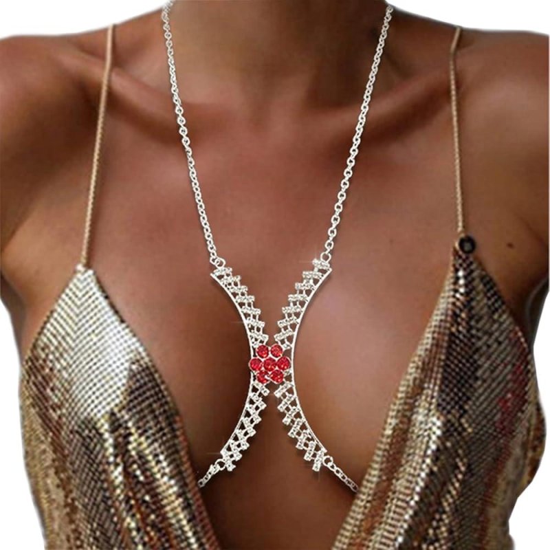 A chain on the chest, Body chain, Brack with rhinestones