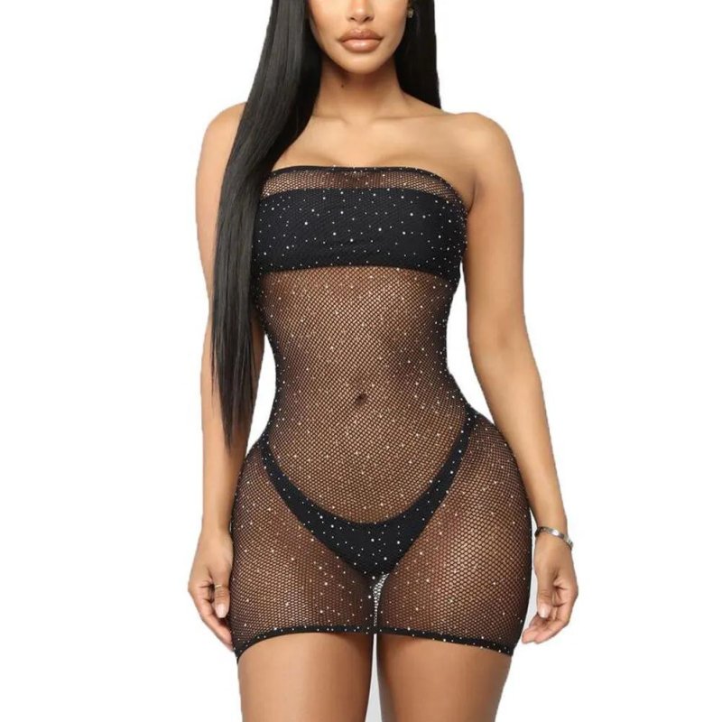 Erotic dress Piesh with rhinestones, Sexy transparent dress, Transparent dress