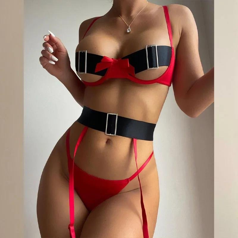 Sexy underwear set, Lower underwear red with a belt, Underwear with a belt