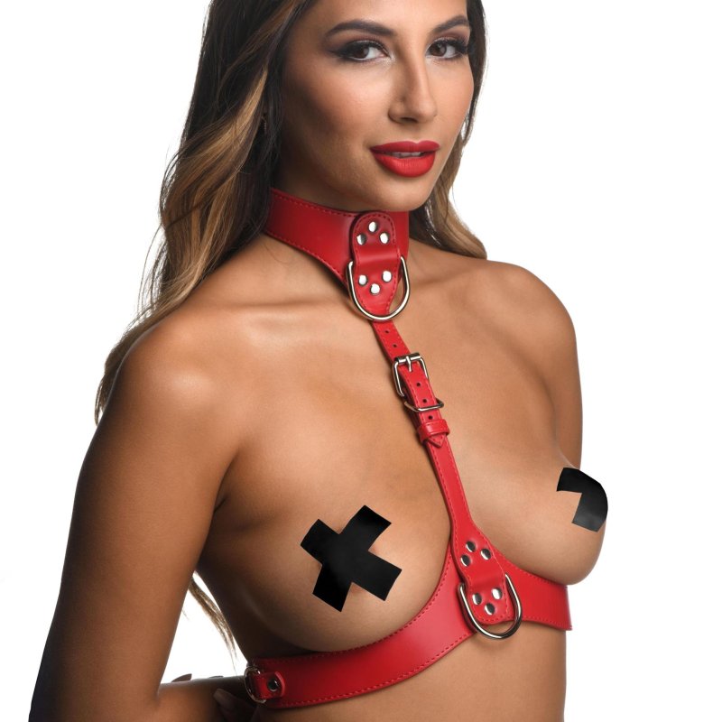 Portups on the chest, Leather portup, Badge on the chest of female