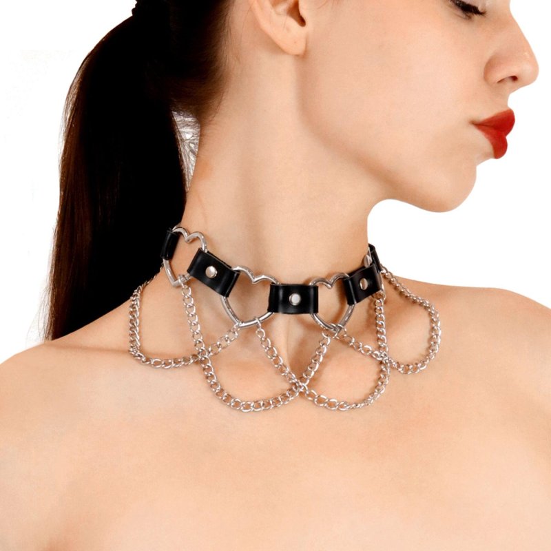 Choker chain, Chocker Gothic leather, Female choker