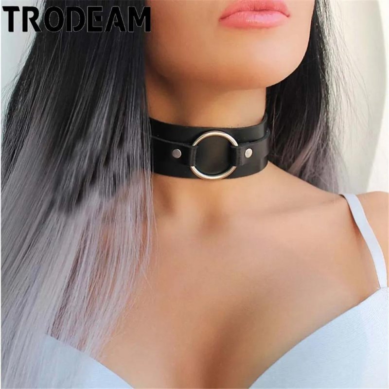 Leather huker, Leather -leather mud in the neck is black with a ring, Femic leather -leather black on the neck is