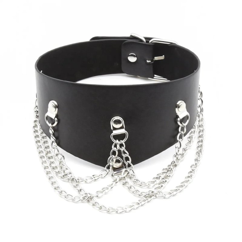 Collar with a chain, Chocker gothic leather, Frenzyxxx Metal collar with a chain