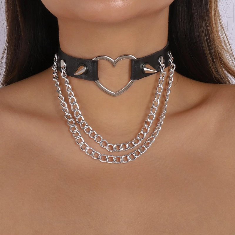 Choker with chains, Choker Necklace, Leather huker