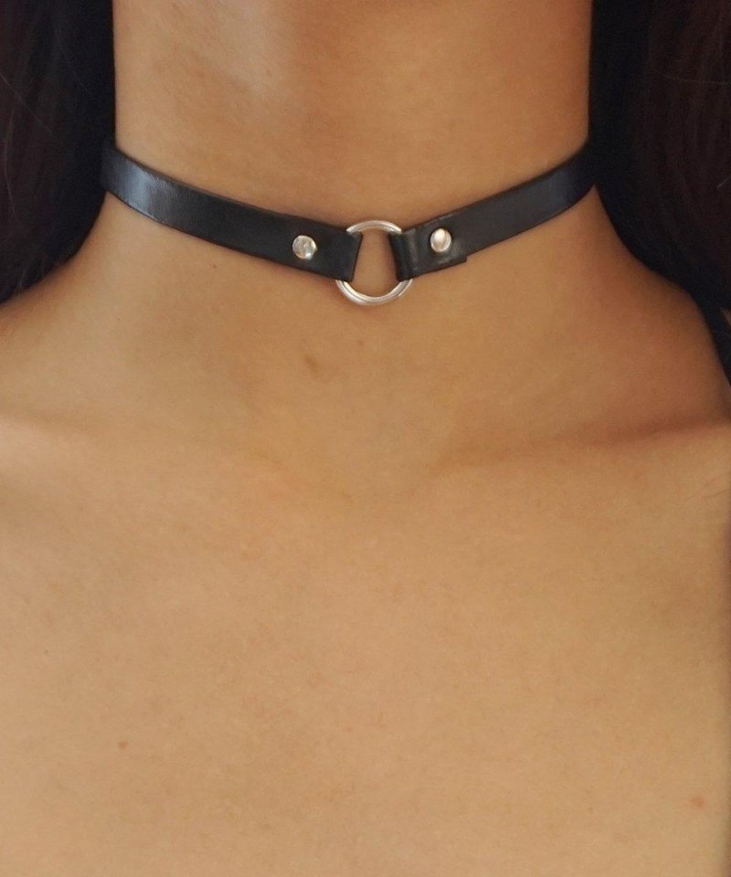 Leather -leather, Leather chocker around the neck, Chocker on the neck of a female