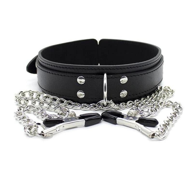 Collar with slopes for nipples, Bdsm collar, Collar with clamps