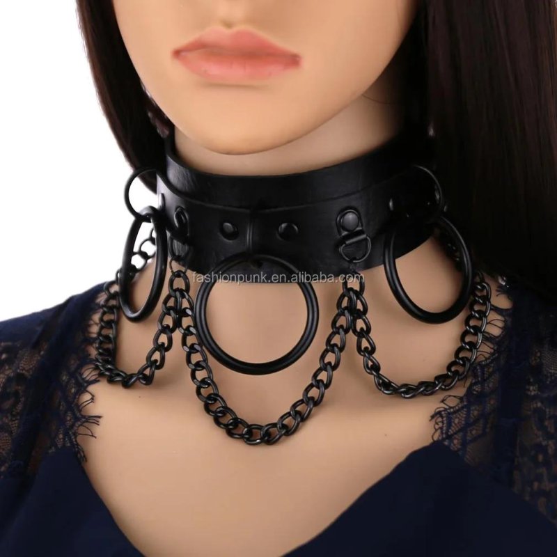 Choker Gothic leather, Leather huker, Chocker with chains