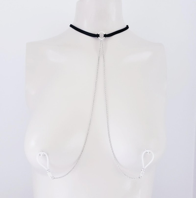 Nipples clamps, A chain on the nipples, Choker with a chain