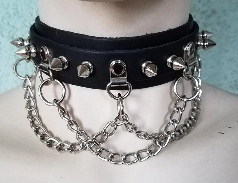 Choker Gothic leather, Chocker with spikes, Leather chocker