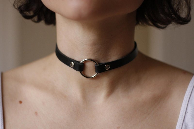 Choker with rings, Leather huker, Leather chocker around the neck